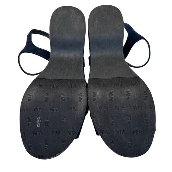 M.I.A. ZOEY Floral Embroidered Navy Blue Platform Slingback Chunky Sandals Sz 8 - Picture 9 of 11